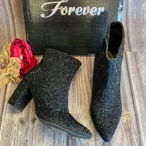 Forever River Black Rhinestone Booties